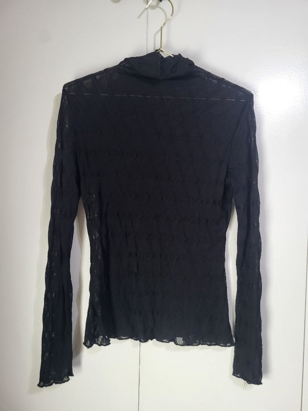 Women's M Sheer Turtleneck Lace Blouse Sexy Top Mesh Club Goth y2k Geometric - Picture 4 of 8